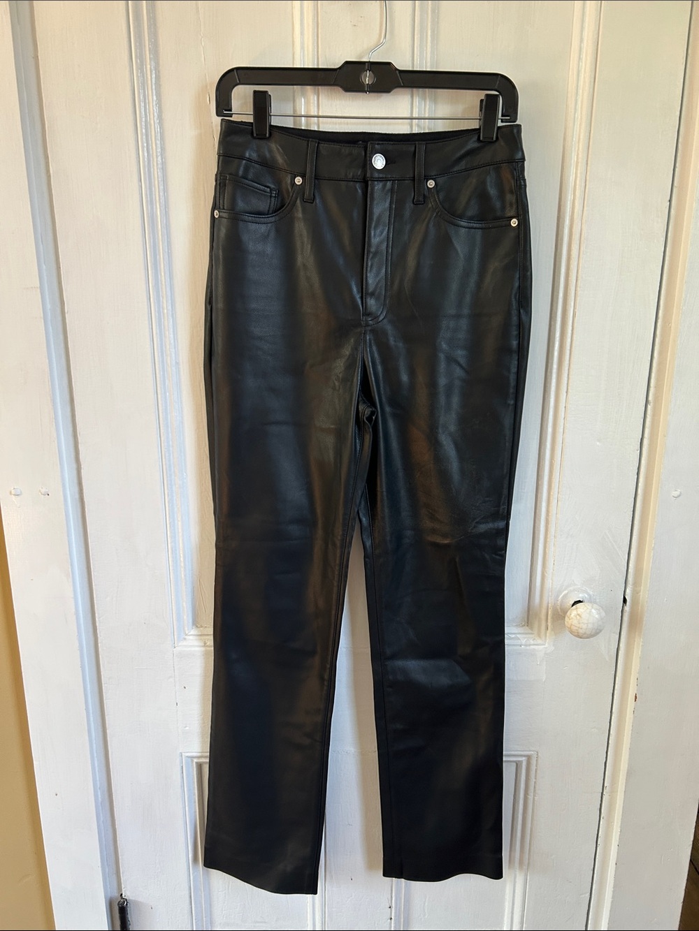 Express Black Straight-Leg Faux Leather Pants